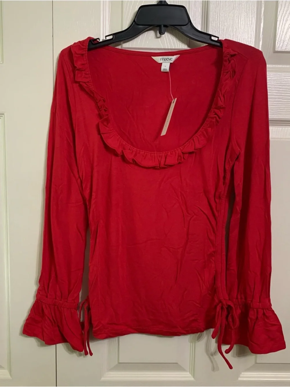 Anthropologie Maeve Long-Sleeve Scoop-Neck Ruched Top Women size S MSRP $70+ - Picture 4 of 7